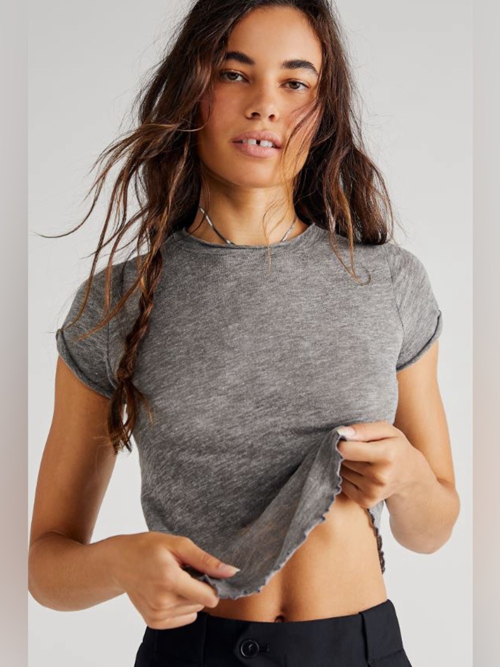 Free People x We The Free Be My Baby Tee Heather Gray T-shirt Top New